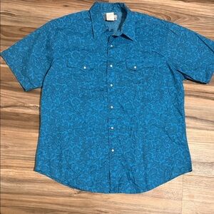 Wrangler Wrancher Men's Pearl Snap Shirt Sz. XL Western Paisley S/S Blue Black